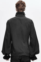 Black Chiffon Hand Embroidered Mens Gothic Blouse