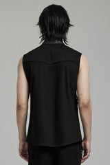 Black Hollow Stitching Lace-Up Mesh Men's Punk Vest
