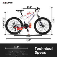 26" Girls & Women's Mountain Bike | Shimano 21-Speed, Dual Disc Brakes & 100mm Suspension