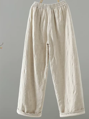 Textured Jacquard Cotton Relaxed Wide-Leg Women's Pants with Drawstring Waist