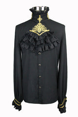 Black Chiffon Chest Embroidery Lace Sleeves Mens Gothic Blouse