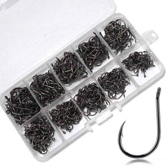 Bulk Fishhook Box – Perforated Black Fishing Hooks, 100 to 600 Pieces