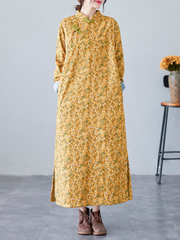 Women Winter Velvet Thickened Side Pocket A-Line Shirt Dress