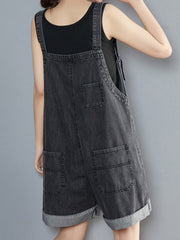Oversized Utility Pocket Denim Romper Dungarees - Grey Wash