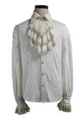 Beige Embroidered Ruffled Sleeves Jacquard Mens Gothic Blouse
