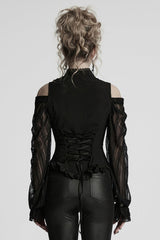 Black Off Shoulder Long Sleeves Ruffle Lace Women's Gothic Blouse