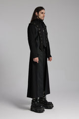 Black Metal Ring Zipper Long Sleeves Men's Punk Long Jacket