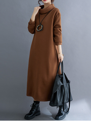 Women's Loose High-Neck Side Pockets A-Line Dress