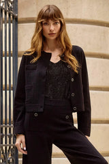 Joseph Ribkoff Black Crew Neck Button Front Jacket 253983-R