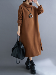 Women's Loose High-Neck Side Pockets A-Line Dress