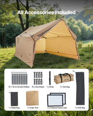 2-Person Cabin Hot Tent with Stove Jack – Pole-Free Lightweight Waterproof 4-Season Tent | Brown