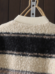 Striped Button-Front Sherpa Vest with Piped Pockets for Women, Cozy Layer