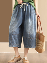 Women's Summer Elastics Waist Wide Leg Pockets Pant Bottom