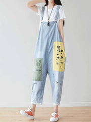Drop Crotch Denim Dungarees with Adjustable Straps