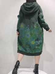 Chic Floral Women Hooded Midi Sweater Dress | Eva Trends