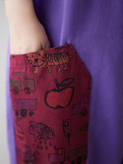 Relaxed Fit Purple Overalls with Contrast Pattern Pockets