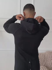 Black Hooded Button - Front Jumpsuit