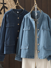 Textured Denim Cotton Women’s Denim Jacket with Gold Buttons, Relaxed Shacket