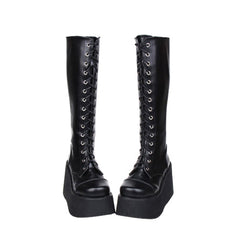 Black Concise Lace Up Sweet Lolita High Boots