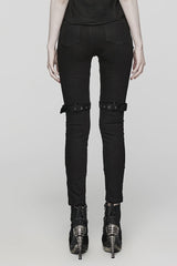 Black Mesh Women's Punk Cutout Eyelet Jeans