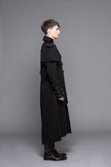 Black Fake Two Pieces High Collar Woollen Mens Gothic Long Coat