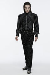 Black Long Puff Sleeves Spliced Lace Men's Gothic Shirt