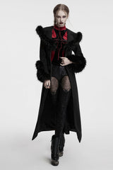 Black Long Sleeves Faux Fur Stitching Lace-Up Detachable Women's Gothic Coat