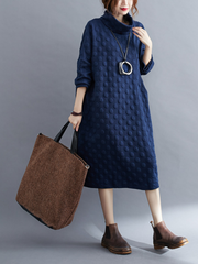 Women's Polka Dot High Collar Mid-Length Shirt Dress