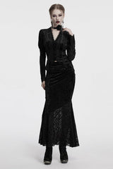 Black Batwing Hollow Embroidery Stitching Lace Women's Gothic Fishtailed Skirt