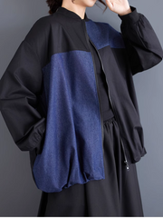 Women’s Classic Winter Warm Stand Collar Black Jacket Top