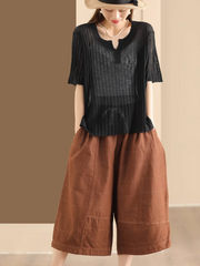 Women's Summer Elastics Waist Wide Leg Pockets Pant Bottom
