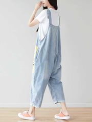 Drop Crotch Denim Dungarees with Adjustable Straps