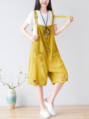 Vintage Wash Cotton Romper Dungarees - Button Front