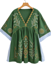Women's Summer Casual V-neck Loose Embroidered Kimono Dress