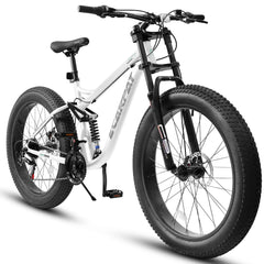 26" Full-Suspension Fat Tire Mountain Bike | Shimano 21-Speed, 4" Tires & Disc Brakes