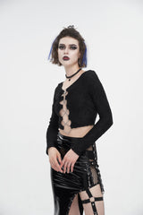 Black Cutout Ruched Chain Women's Punk Jacket