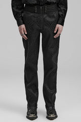Black Jacquard Floral Print Decal Decoration Men's Gothic Pants