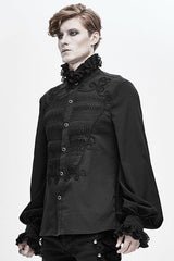 Black Chiffon Hand Embroidered Mens Gothic Blouse