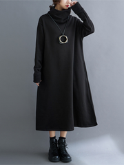 Women's Polka Dot High Collar Mid-Length Shirt Dress