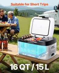 12V Portable Car Fridge Freezer 16QT | App Control, ECO & MAX Mode, 60W