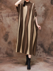 Women's Evening Glamour Half High Collar Pattern Midi Dress