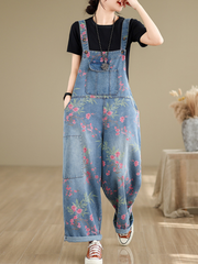 Boho Style Floral Print Denim Overalls for Women | Eva Trends