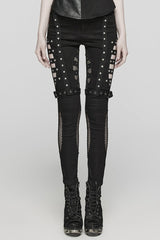 Black Mesh Women's Punk Cutout Eyelet Jeans