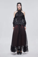 Black Lantern Sleeves Off The Shoulder Halter Lace Ruffled Women's Gothic Shirt