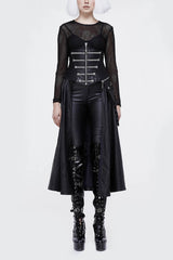 Black Chain Shaped Ribbons Zipper Up Leather Big Swing Punk Womens Half Skirt