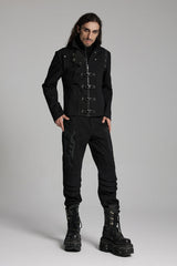 Black Buckle-up Rivets Long Sleeves Men's Punk Jacket