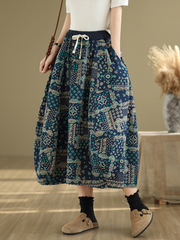 Women's Casual Loose Waist Flower Bud Retro Side Pocket Skirt