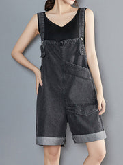 Oversized Utility Pocket Denim Romper Dungarees - Grey Wash