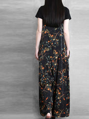 Botanical Print Silk Jumpsuit - Flowing Wide Leg Design