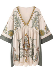 Women's Summer Casual V-neck Loose Embroidered Kimono Dress